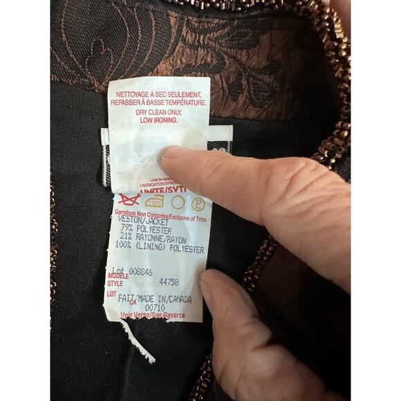 Joseph Ribkoff Trends Brown Floral Open Front Evening Jacket L - Picture 7 of 12